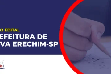 Imagem com fundo azul divulgando o Concurso Prefeitura de Nova Erechim SP
