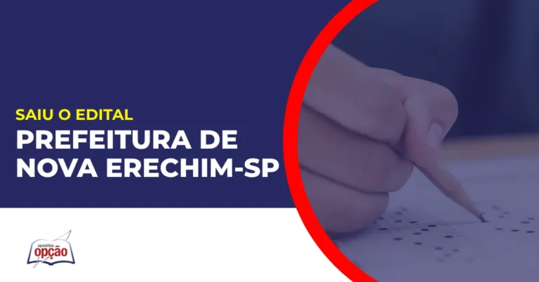 Imagem com fundo azul divulgando o Concurso Prefeitura de Nova Erechim SP