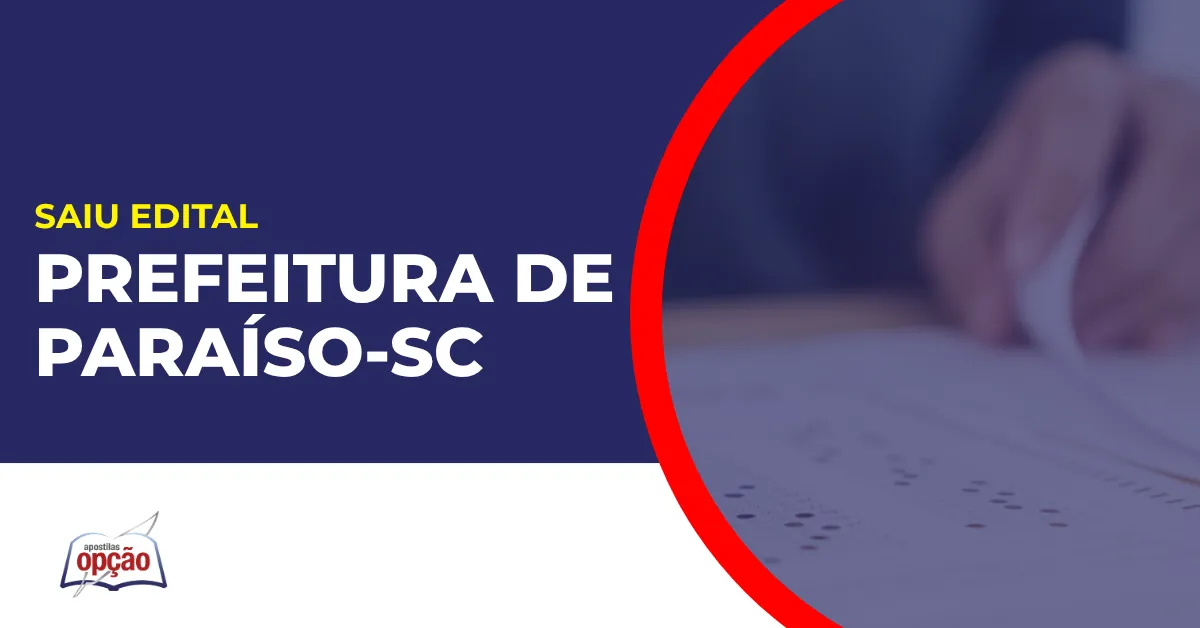 Imagem com fundo azul divulgando o Concurso Prefeitura de Paraíso SC
