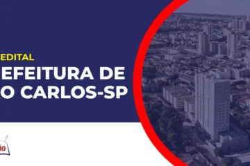 Imagem com fundo azul divulgando o Concurso Prefeitura de São Carlos SP