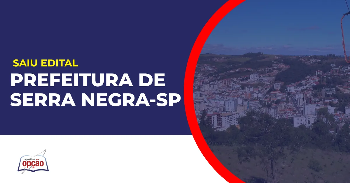 Imagem com fundo azul divulgando o Concurso Prefeitura de Serra Negra SP