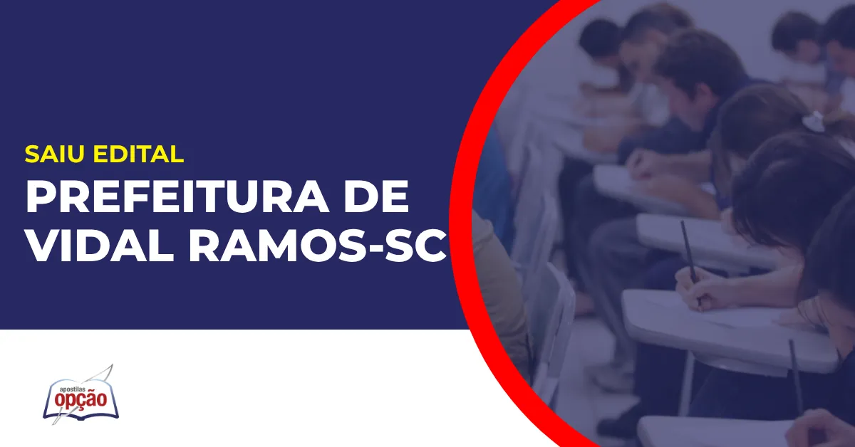 Imagem com fundo azul divulgando o Concurso Prefeitura de Vidal Ramos SC