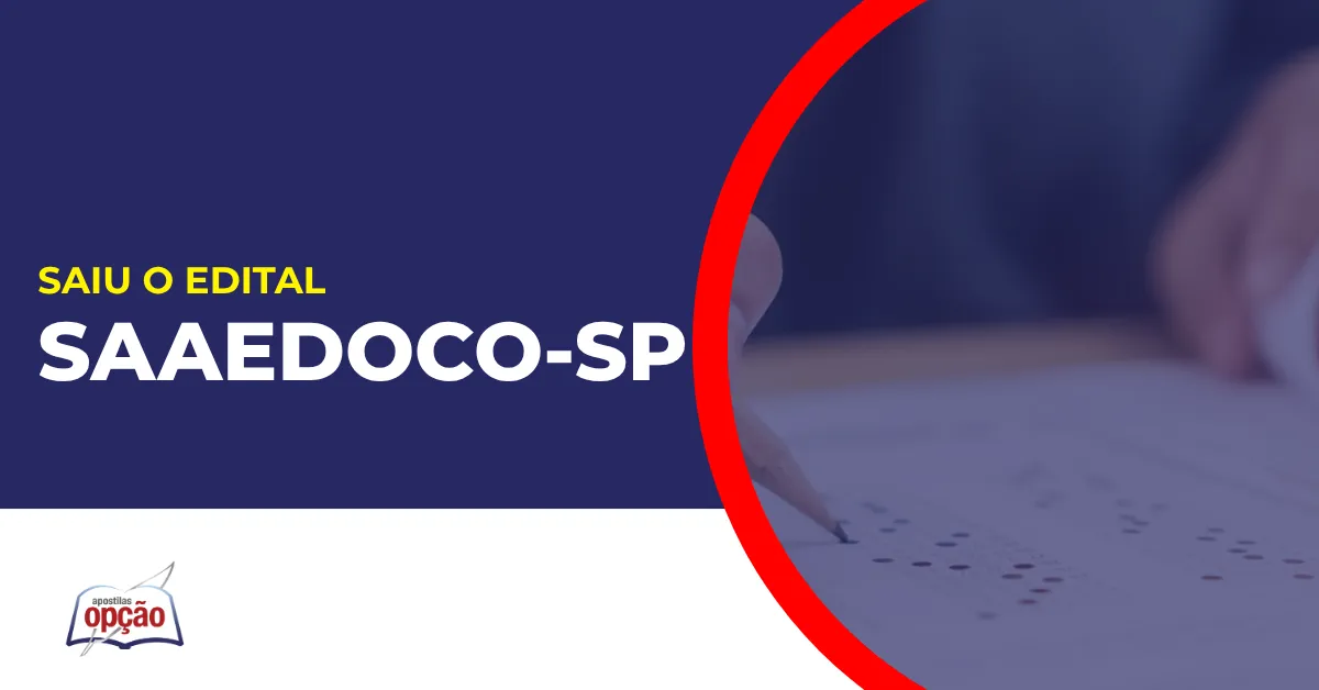 Imagem com fundo azul divulgando o Concurso SAAEDOCO SP