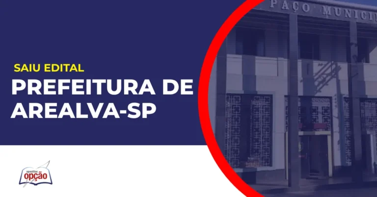 Imagem com fundo azul divulgando o Concurso Prefeitura de Arealva SP
