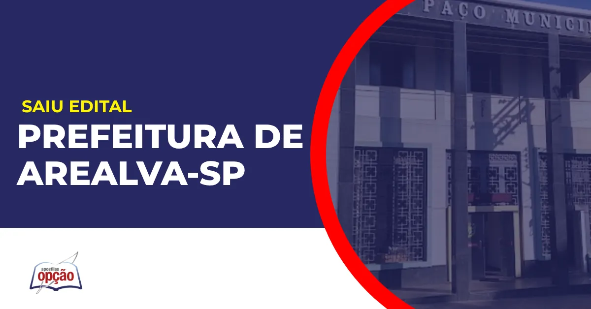 Imagem com fundo azul divulgando o Concurso Prefeitura de Arealva SP