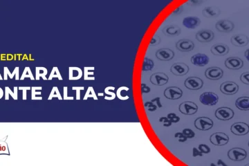 Imagem com fundo azul divulgando o Concurso Câmara de Ponte Alta SC