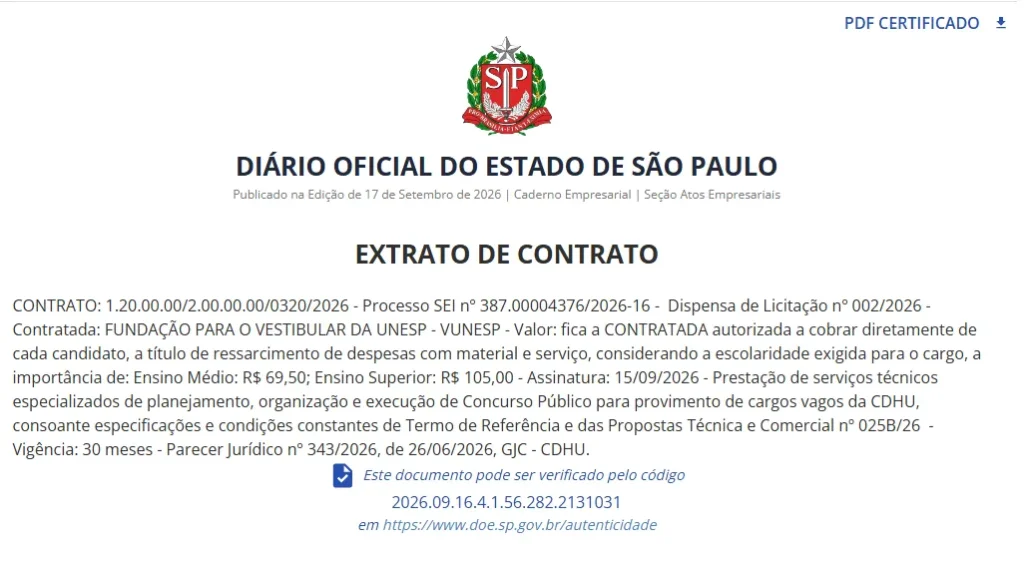 Concurso CDHU SP: 100 vagas de níveis médio e superior! Banca contratada!