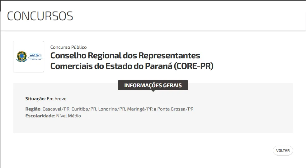 Concurso CORE PR: Novo edital para nível médio!