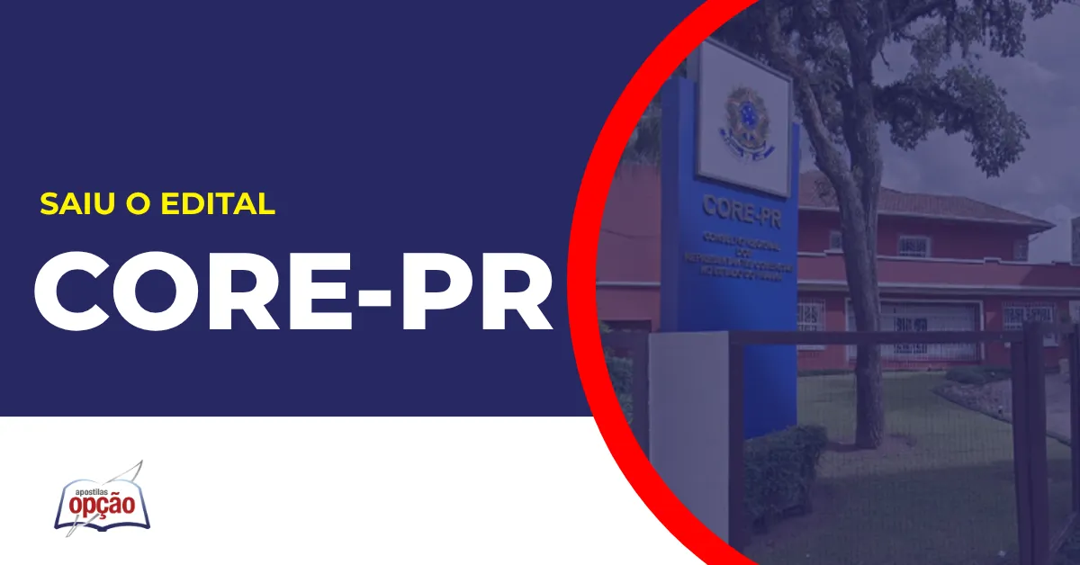 Imagem com fundo azul divulgando o Concurso CORE PR