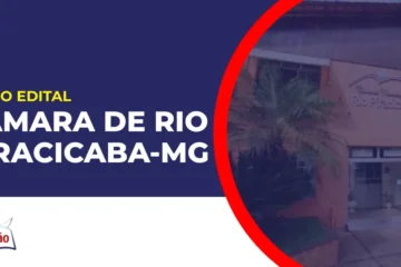 Imagem com fundo azul divulgando o Concurso Câmara de Rio Piracicaba MG
