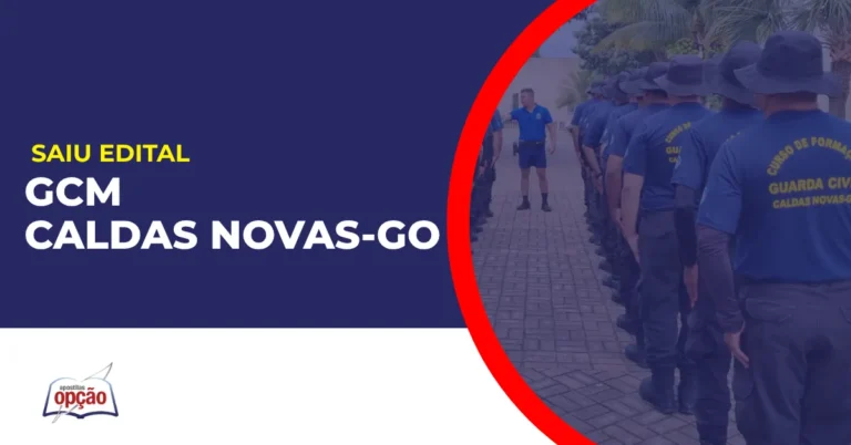 Imagem com fundo azul divulgando o Concurso GCM Caldas Novas GO