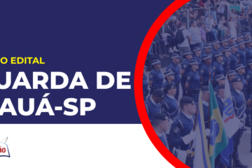 Imagem com fundo azul divulgando o Concurso Guarda de Mauá SP