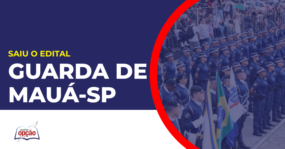 Imagem com fundo azul divulgando o Concurso Guarda de Mauá SP