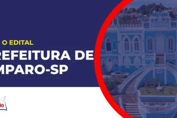 Imagem com fundo azul divulgando o Concurso Prefeitura de Amparo SP