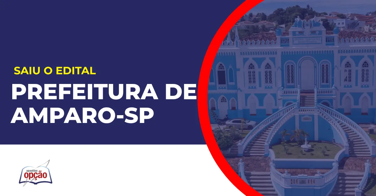 Imagem com fundo azul divulgando o Concurso Prefeitura de Amparo SP