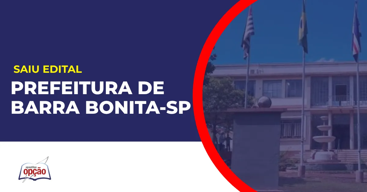 Imagem com fundo azul divulgando o Concurso Prefeitura de Barra Bonita SP