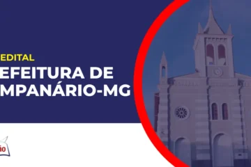 Imagem com fundo azul divulgando o Concurso Prefeitura de Campanário MG