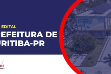 Imagem com fundo azul divulgando o Concurso Prefeitura de Curitiba PR