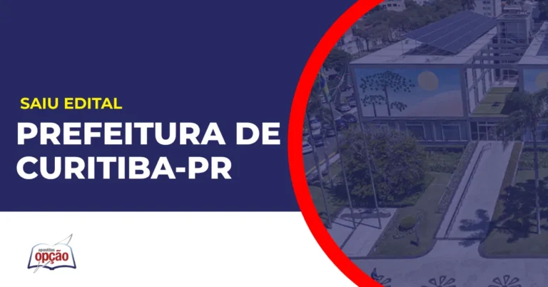 Imagem com fundo azul divulgando o Concurso Prefeitura de Curitiba PR