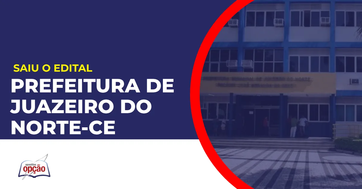 Imagem com fundo azul divulgando o Concurso Prefeitura de Juazeiro do Norte CE
