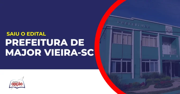 Imagem com fundo azul divulgando o Concurso Prefeitura de Major Vieira SC