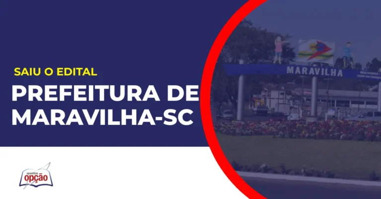 Imagem com fundo azul divulgando o Concurso Prefeitura de Maravilha SC