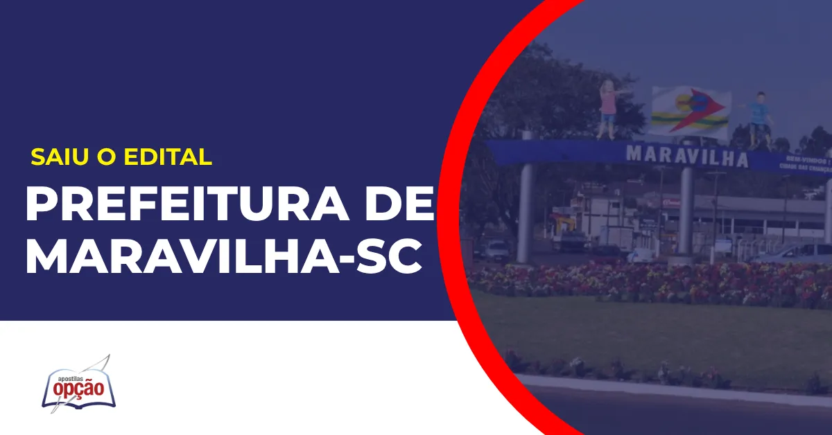Imagem com fundo azul divulgando o Concurso Prefeitura de Maravilha SC