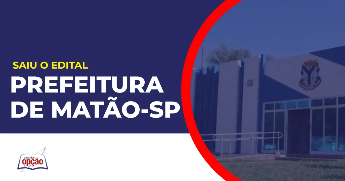 Imagem com fundo azul divulgando o Concurso Prefeitura de Matão SP