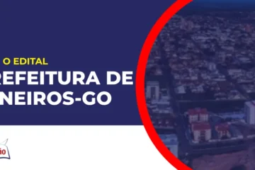 Imagem com fundo azul divulgando o Concurso Prefeitura de Mineiros GO