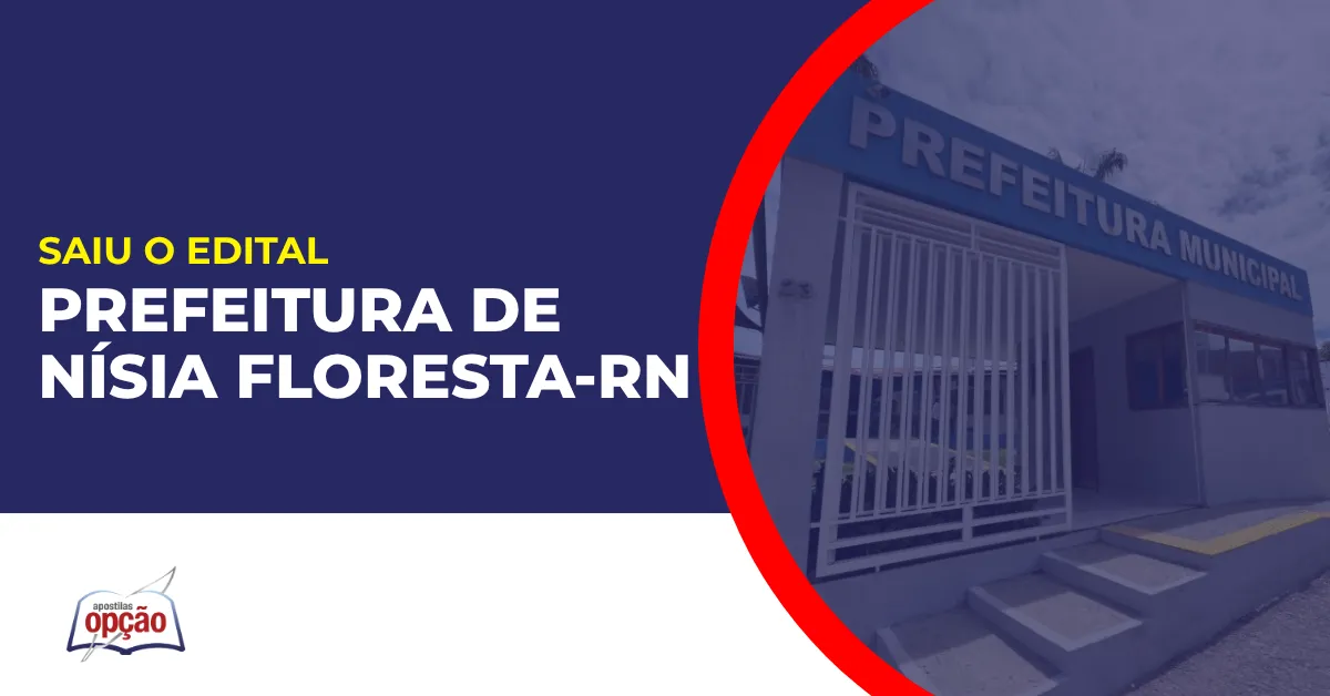 Imagem com fundo azul divulgando o Concurso Prefeitura de Nísia Floresta RN