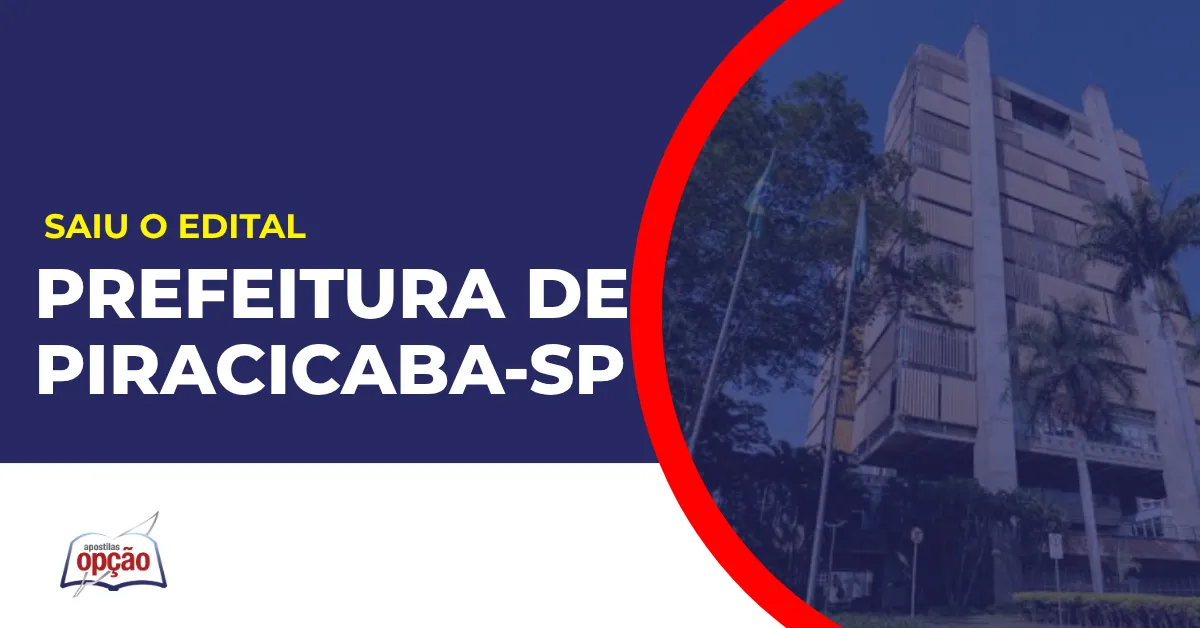 Imagem com fundo azul divulgando o Concurso Prefeitura de Piracicaba SP