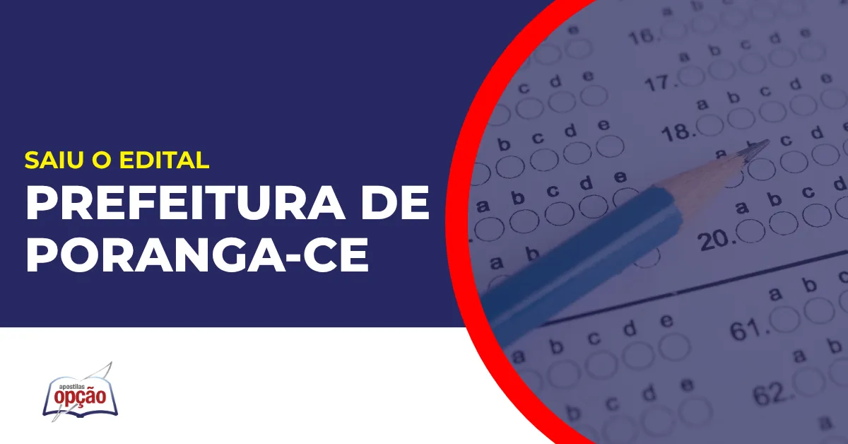 Imagem com fundo azul divulgando o Concurso Prefeitura de Poranga CE