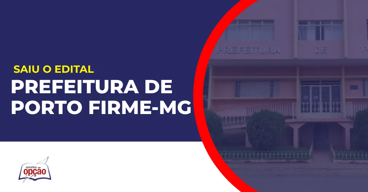 Imagem com fundo azul divulgando o Concurso Prefeitura de Porto Firme MG