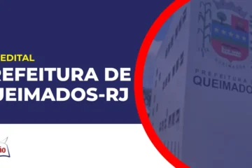 Imagem com fundo azul divulgando o Concurso Prefeitura de Queimados RJ