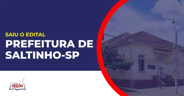 Imagem da fachada da prefeitura divulgando o Concurso Prefeitura de Saltinho SP