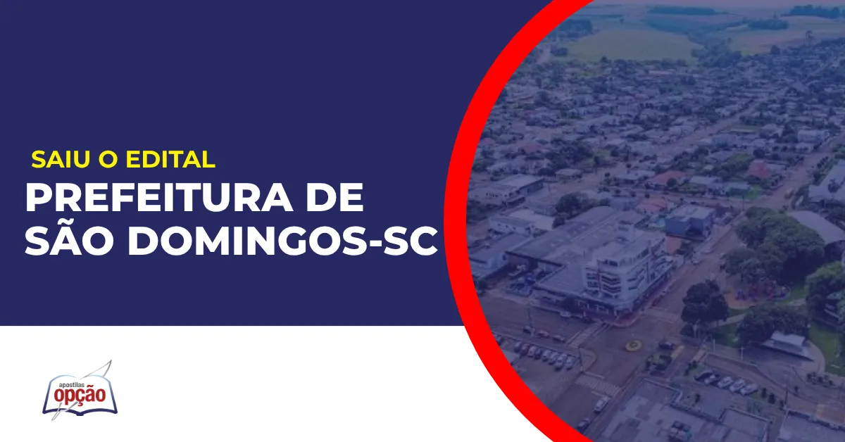 Imagem com fundo azul divulgando o Concurso Prefeitura de São Domingos SC