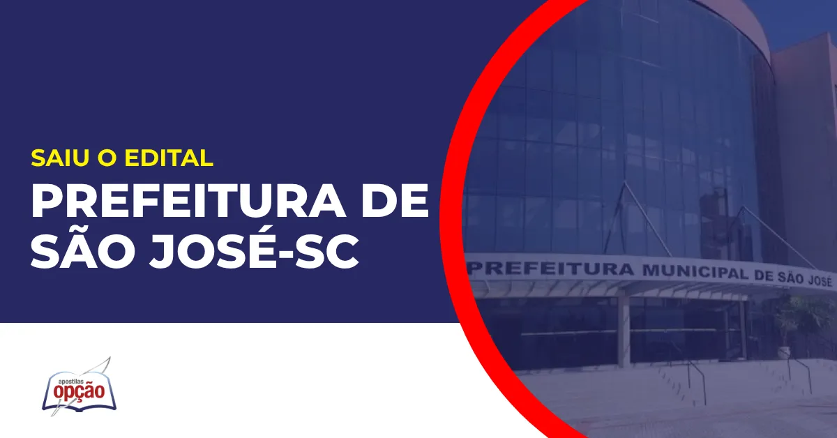 Imagem com fundo azul divulgando o Concurso Prefeitura de São José SC