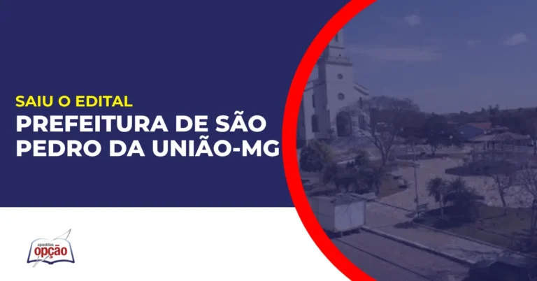 Imagem com fundo azul divulgando o Concurso Prefeitura de São Pedro da União MG