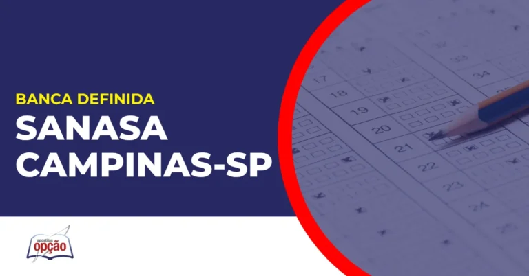 Imagem com fundo azul divulgando o Concurso SANASA Campinas SP