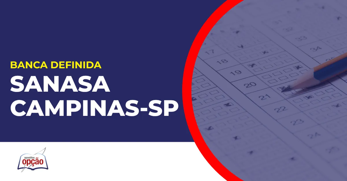 Imagem com fundo azul divulgando o Concurso SANASA Campinas SP