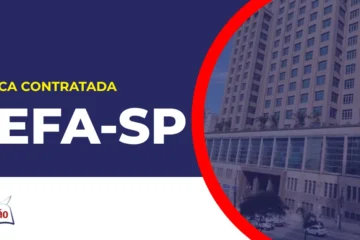 Imagem com fundo azul divulgando o Concurso Sefaz SP
