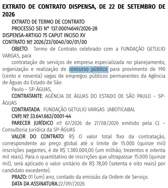 Concurso SP Águas: FGV contratada; 190 vagas!
