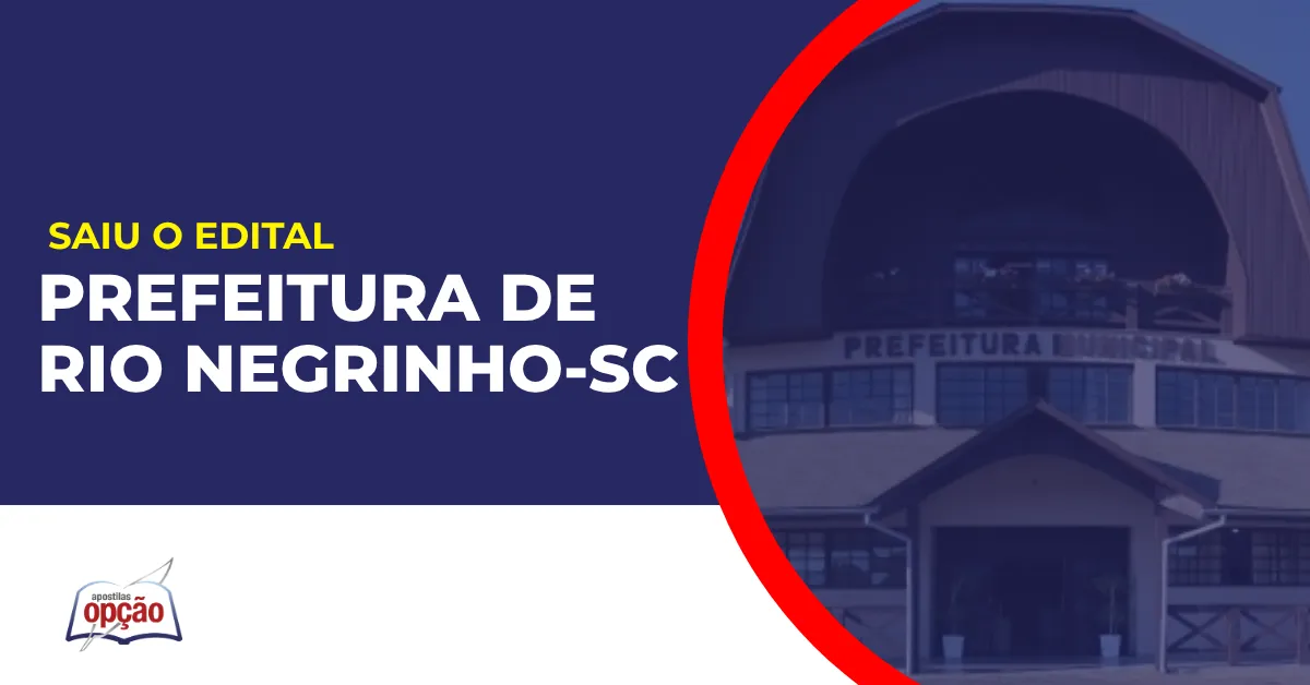 Imagem com fundo azul divulgando o Concurso Prefeitura de Rio Negrinho SC