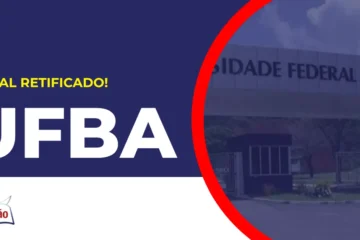 Imagem com fundo azul divulgando o Concurso ufba edital retificado