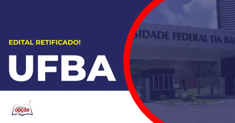 Imagem com fundo azul divulgando o Concurso ufba edital retificado
