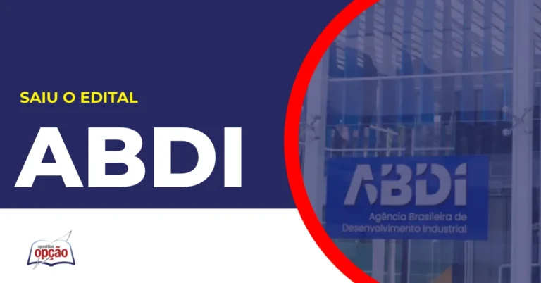 Imagem com fundo azul divulgando o Concurso ABDI