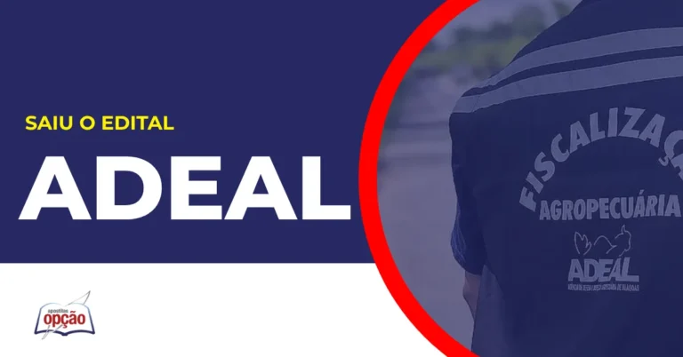 Imagem com fundo azul divulgando o Concurso Adeal