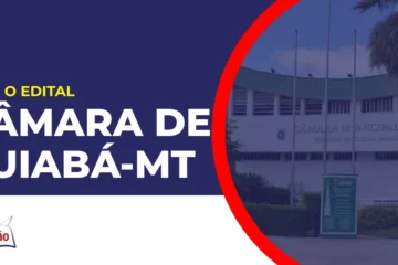 Imagem com fundo azul divulgando o Concurso Câmara de Cuiabá MT