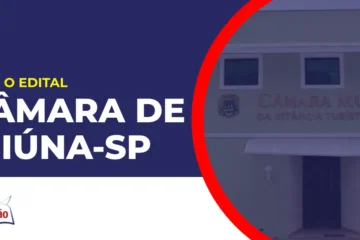 Imagem com fundo azul divulgando o Concurso Câmara de Ibiúna SP