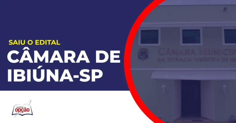 Imagem com fundo azul divulgando o Concurso Câmara de Ibiúna SP